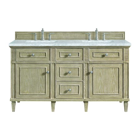 James Martin Vanities 60'' Double Vanity, Whitewashed Oak w/ 3 CM Carrara White Marble Top 424-V60D-WWO-3CAR